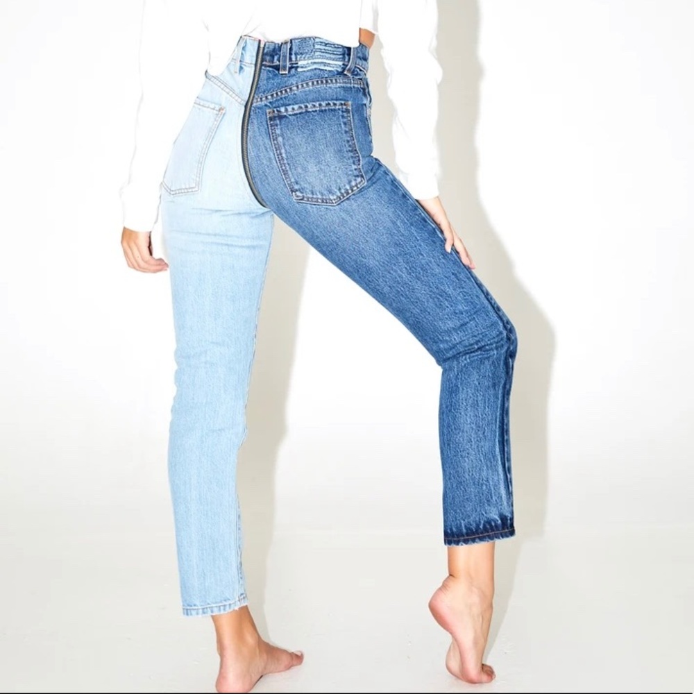 REVICE Denim Yin Yang Two Tone Cropped Jeans